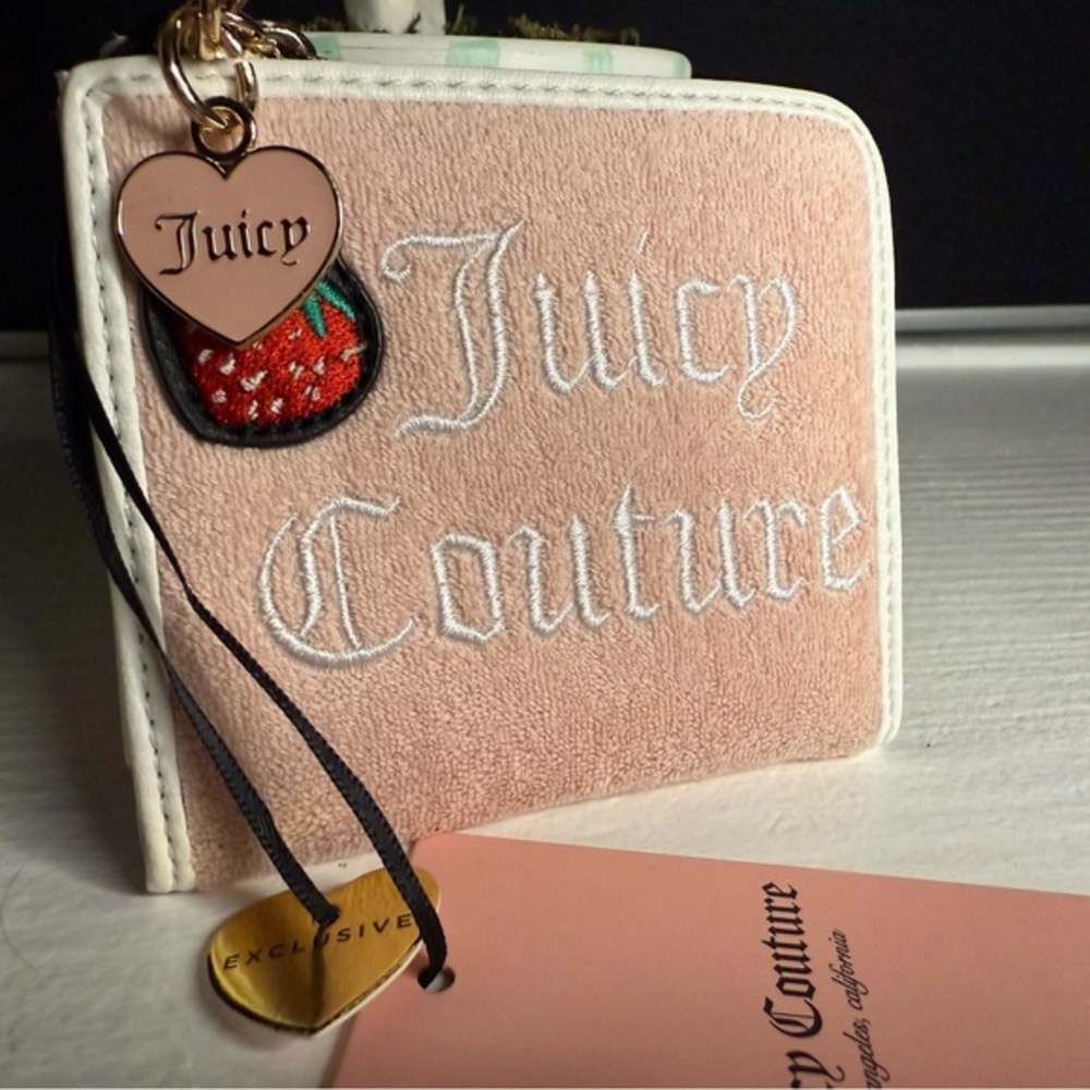 Juicy Couture Pink Terry Strawberry L-Zip Wallet Card Case Y2K NWT